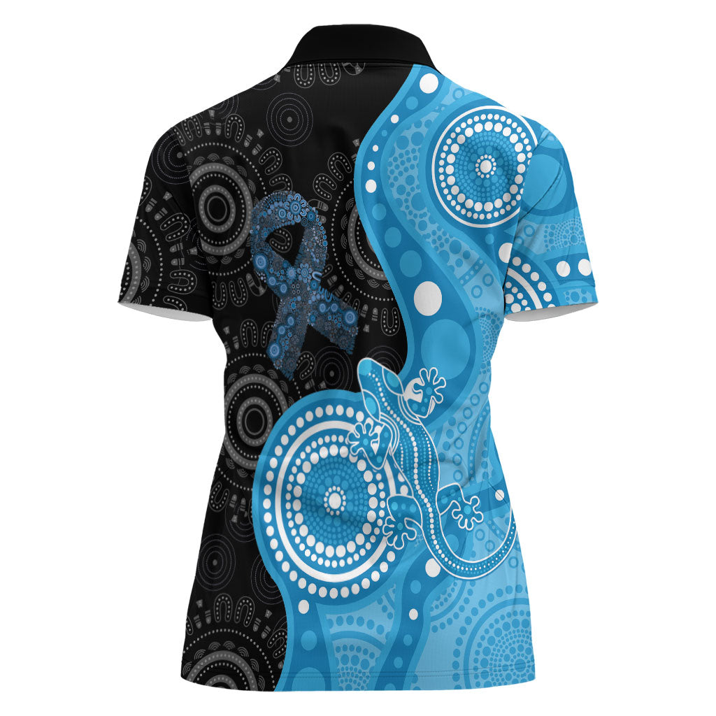 Australia Autism Support Month Women Polo Shirt Indigenous Lizard With Blue Ribbon