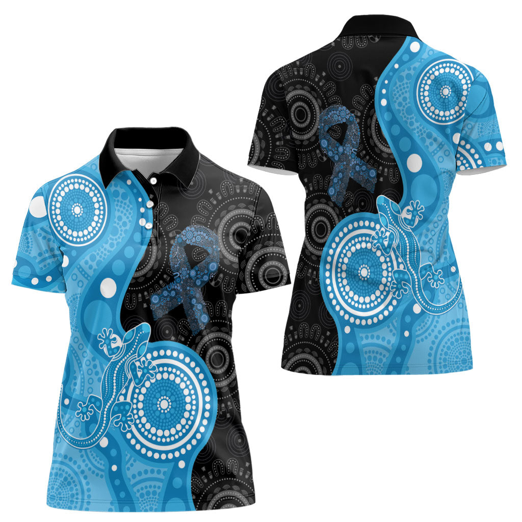 Australia Autism Support Month Women Polo Shirt Indigenous Lizard With Blue Ribbon
