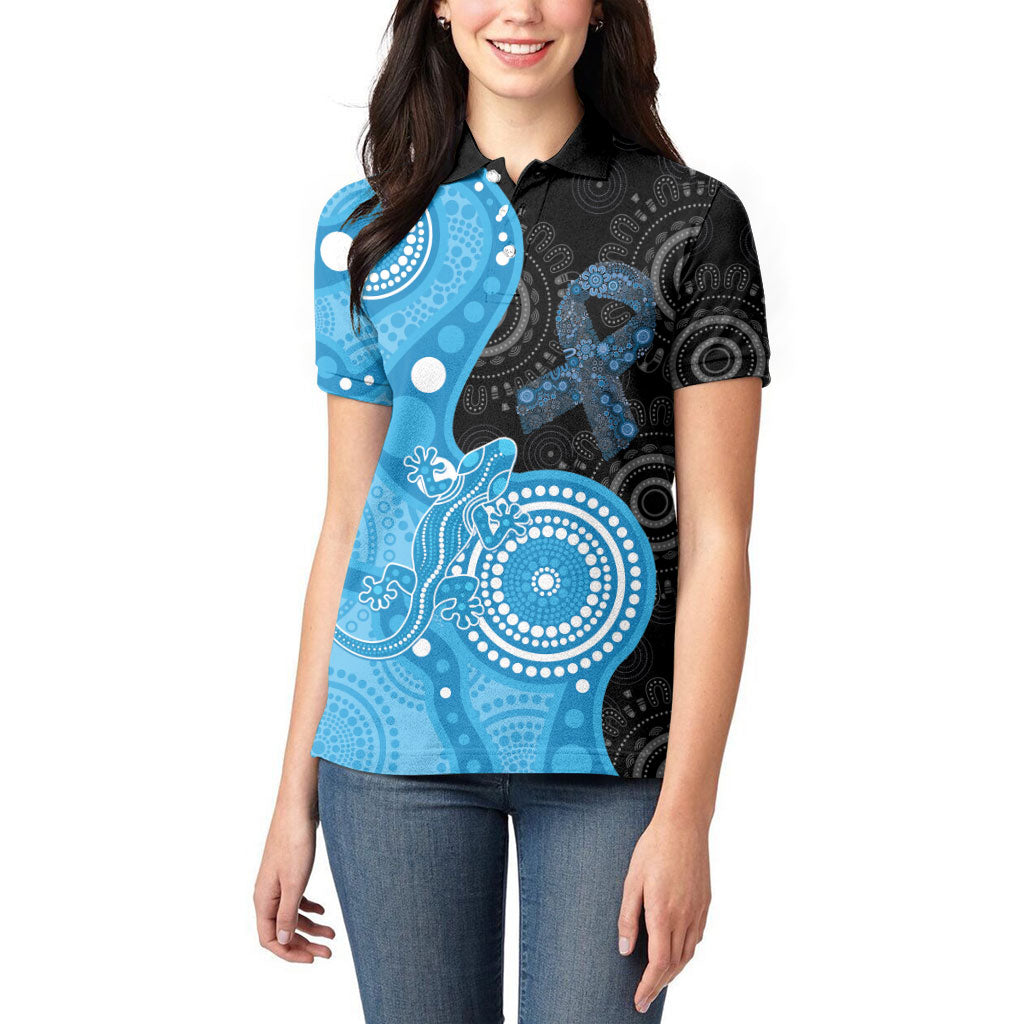 Australia Autism Support Month Women Polo Shirt Indigenous Lizard With Blue Ribbon