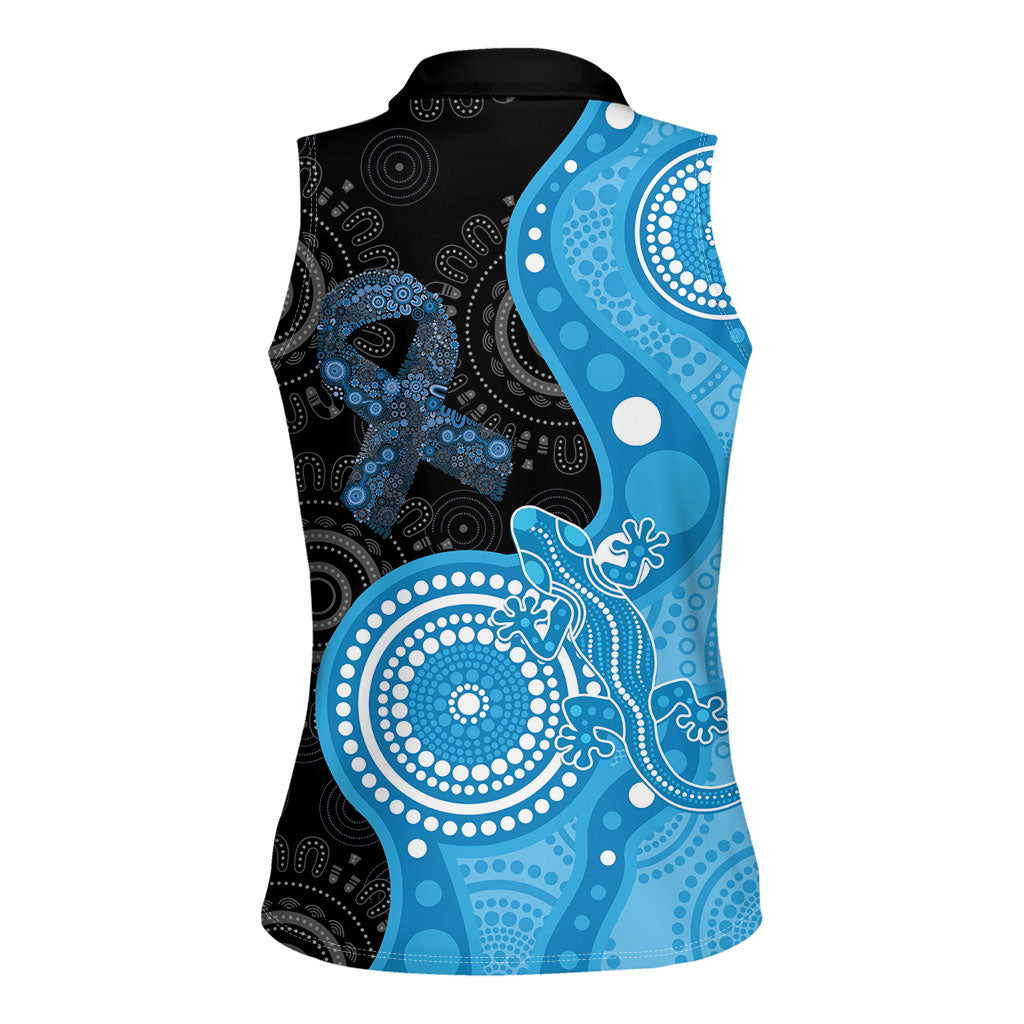 Australia Autism Support Month Women Sleeveless Polo Shirt Indigenous Lizard With Blue Ribbon