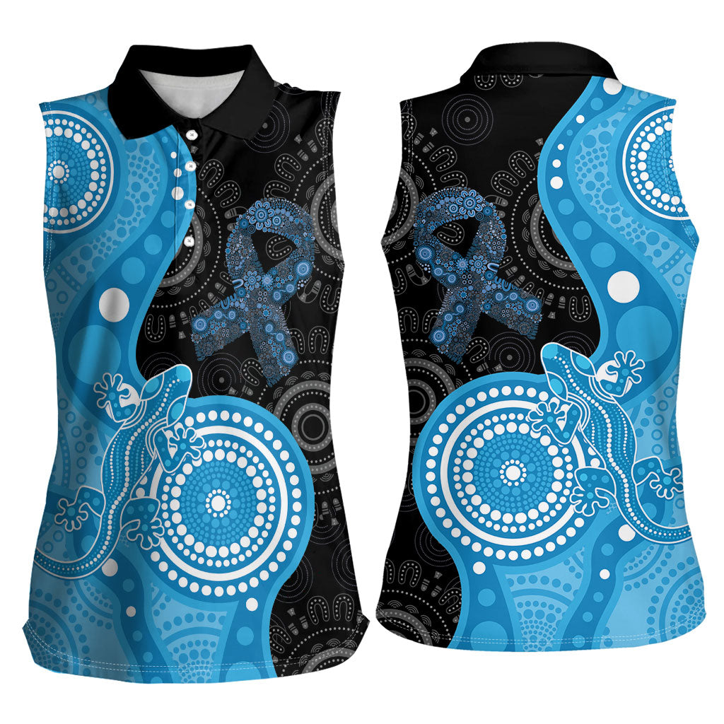 Australia Autism Support Month Women Sleeveless Polo Shirt Indigenous Lizard With Blue Ribbon