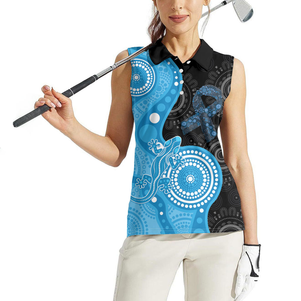 Australia Autism Support Month Women Sleeveless Polo Shirt Indigenous Lizard With Blue Ribbon