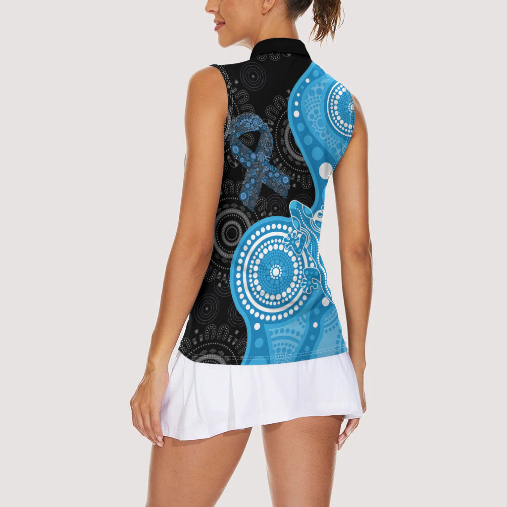 Australia Autism Support Month Women Sleeveless Polo Shirt Indigenous Lizard With Blue Ribbon