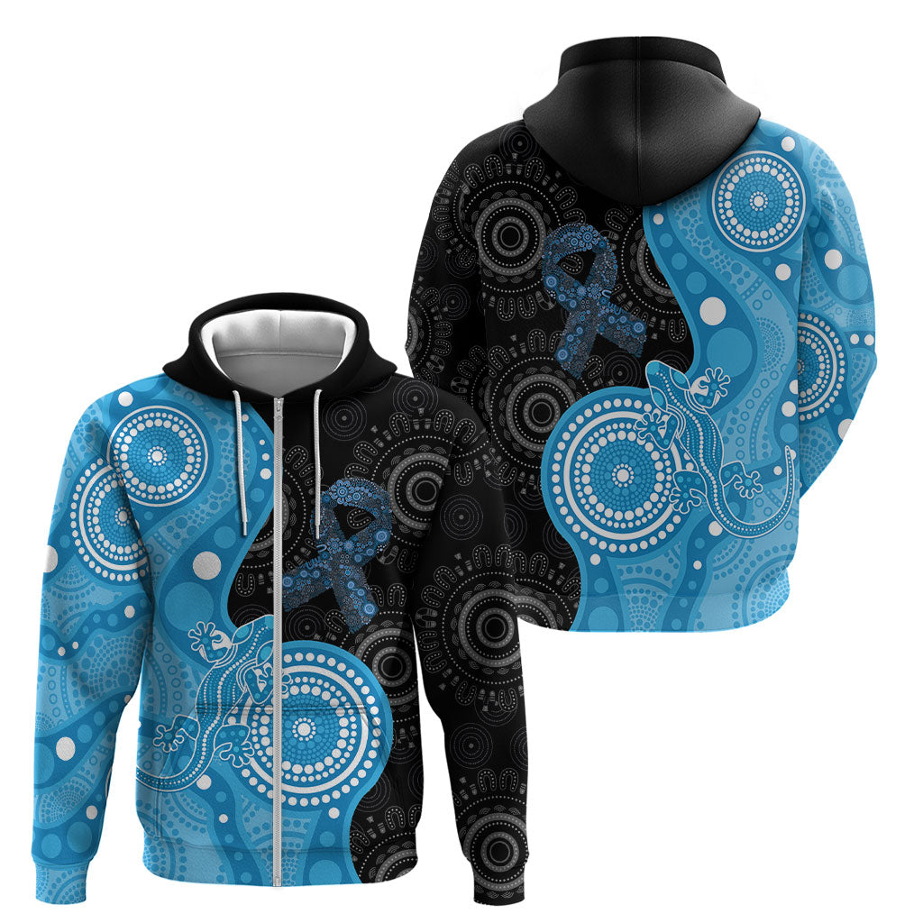 Australia Autism Support Month Zip Hoodie Indigenous Lizard With Blue Ribbon