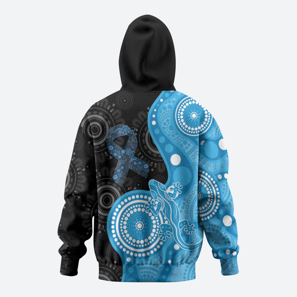 Australia Autism Support Month Zip Hoodie Indigenous Lizard With Blue Ribbon
