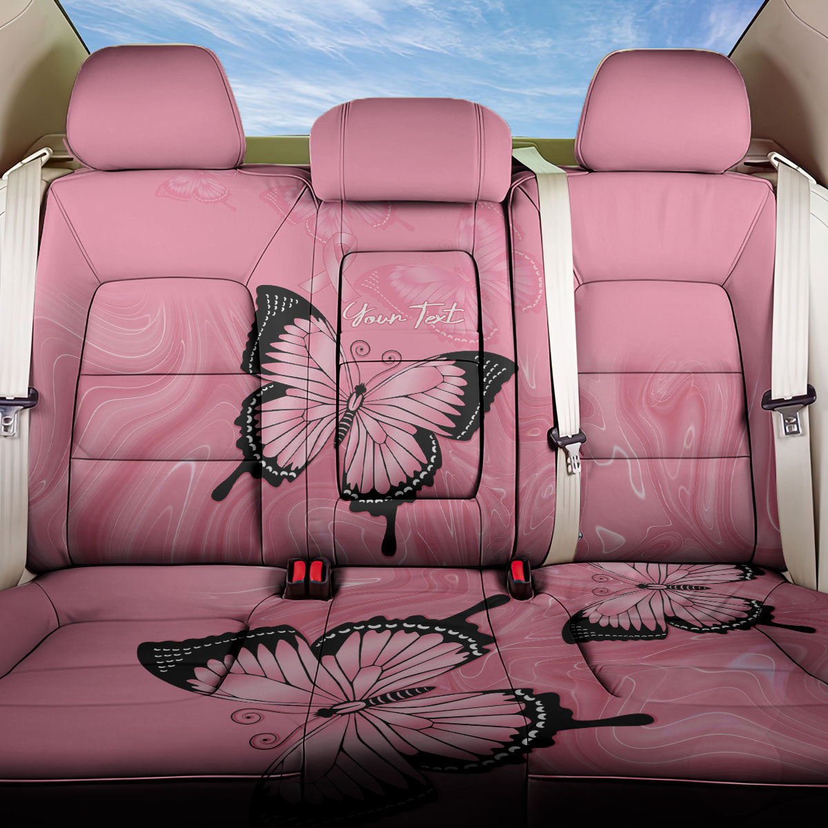 Personalised Australia Breast Cancer Support Back Car Seat Cover Pink Ribbon Butterfly Opal Pattern