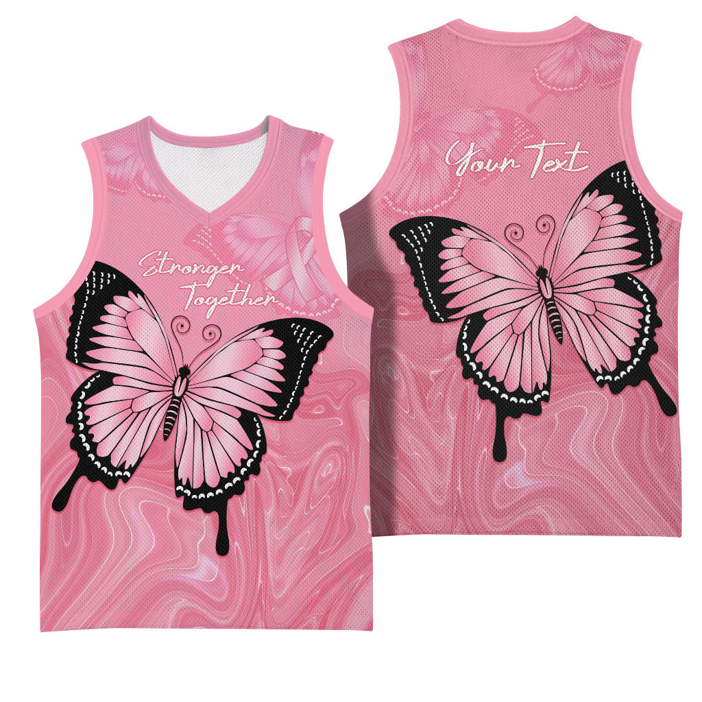 Personalised Australia Breast Cancer Support Basketball Jersey Pink Ribbon Butterfly Opal Pattern