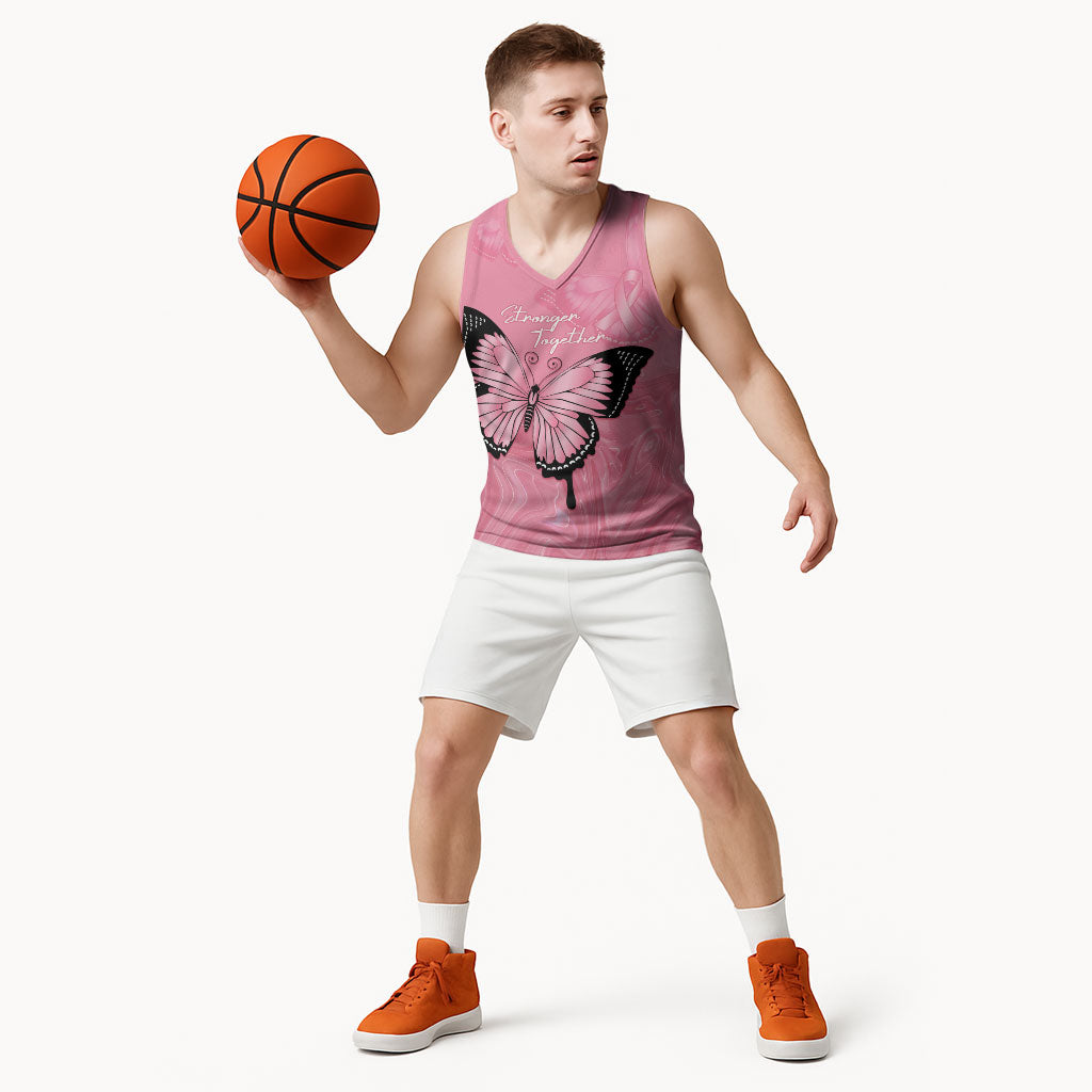 Personalised Australia Breast Cancer Support Basketball Jersey Pink Ribbon Butterfly Opal Pattern