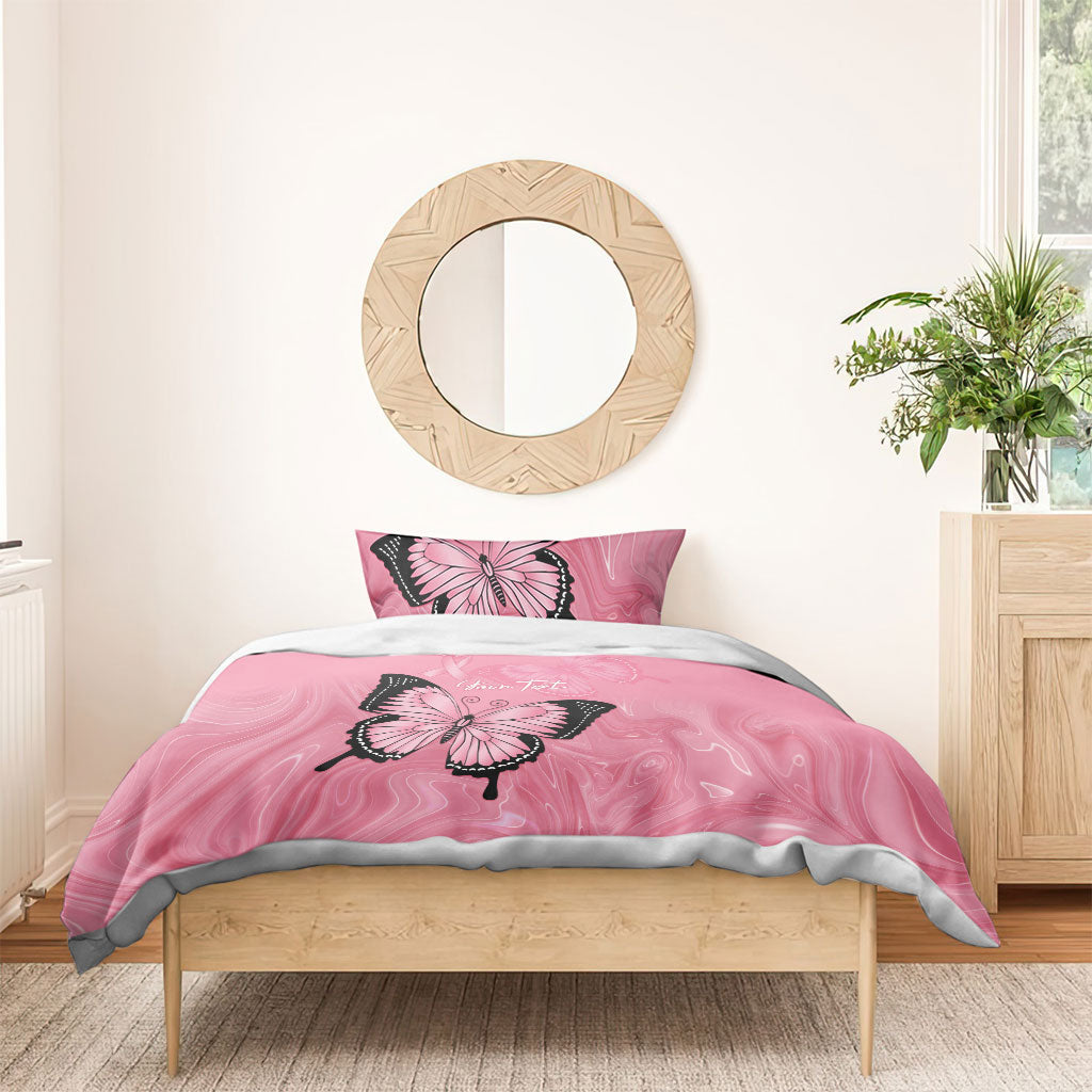 Personalised Australia Breast Cancer Support Bedding Set Pink Ribbon Butterfly Opal Pattern