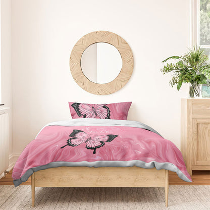 Personalised Australia Breast Cancer Support Bedding Set Pink Ribbon Butterfly Opal Pattern