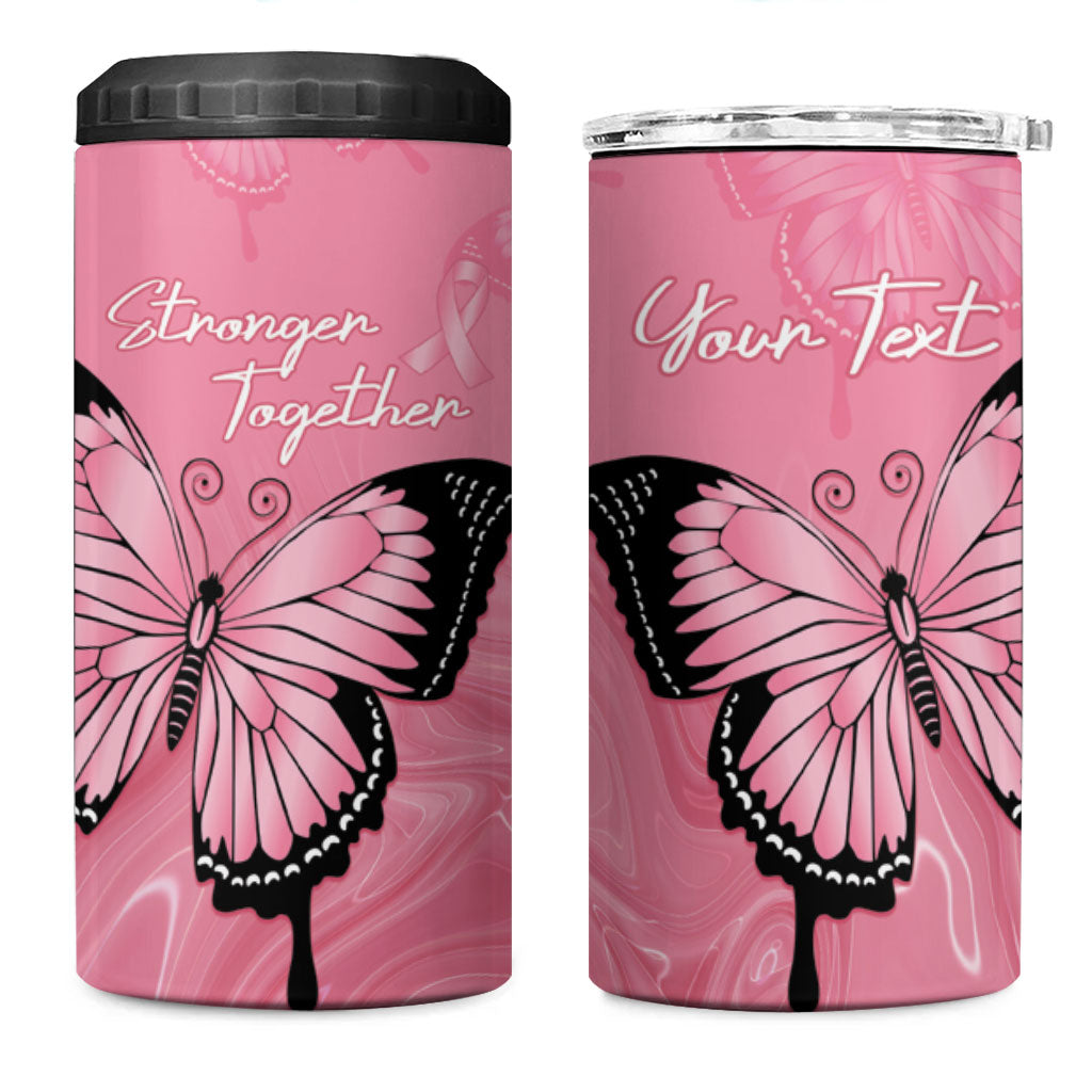 Personalised Australia Breast Cancer Support 4 in 1 Can Cooler Tumbler Pink Ribbon Butterfly Opal Pattern
