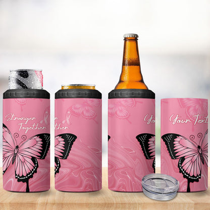 Personalised Australia Breast Cancer Support 4 in 1 Can Cooler Tumbler Pink Ribbon Butterfly Opal Pattern