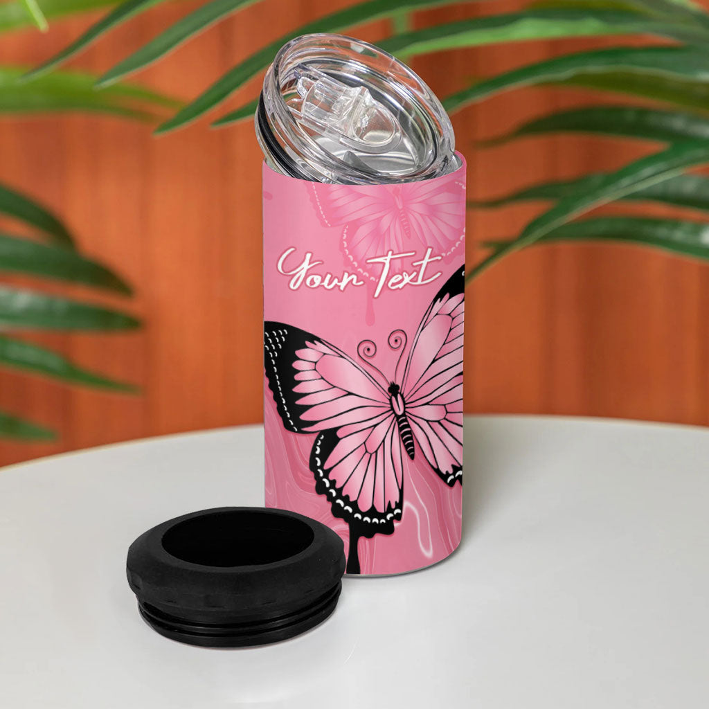 Personalised Australia Breast Cancer Support 4 in 1 Can Cooler Tumbler Pink Ribbon Butterfly Opal Pattern
