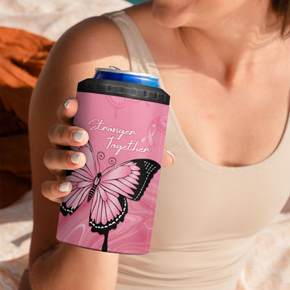 Personalised Australia Breast Cancer Support 4 in 1 Can Cooler Tumbler Pink Ribbon Butterfly Opal Pattern