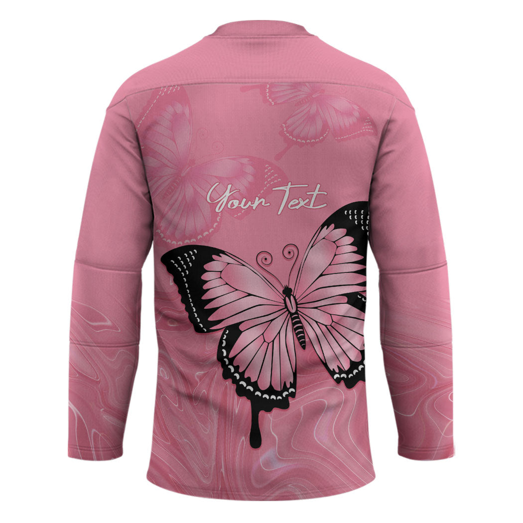 Personalised Australia Breast Cancer Support Hockey Jersey Pink Ribbon Butterfly Opal Pattern