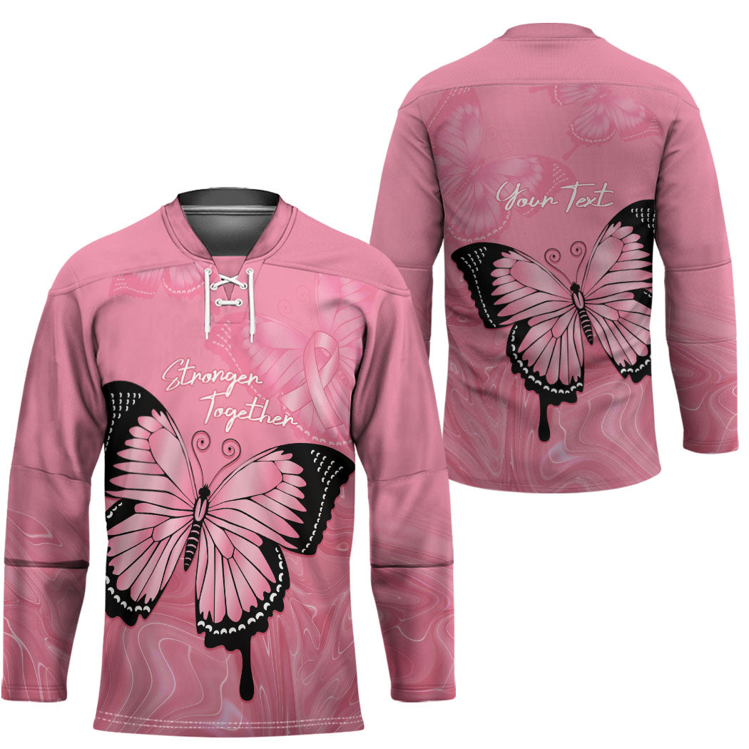 Personalised Australia Breast Cancer Support Hockey Jersey Pink Ribbon Butterfly Opal Pattern