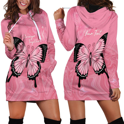 Personalised Australia Breast Cancer Support Hoodie Dress Pink Ribbon Butterfly Opal Pattern