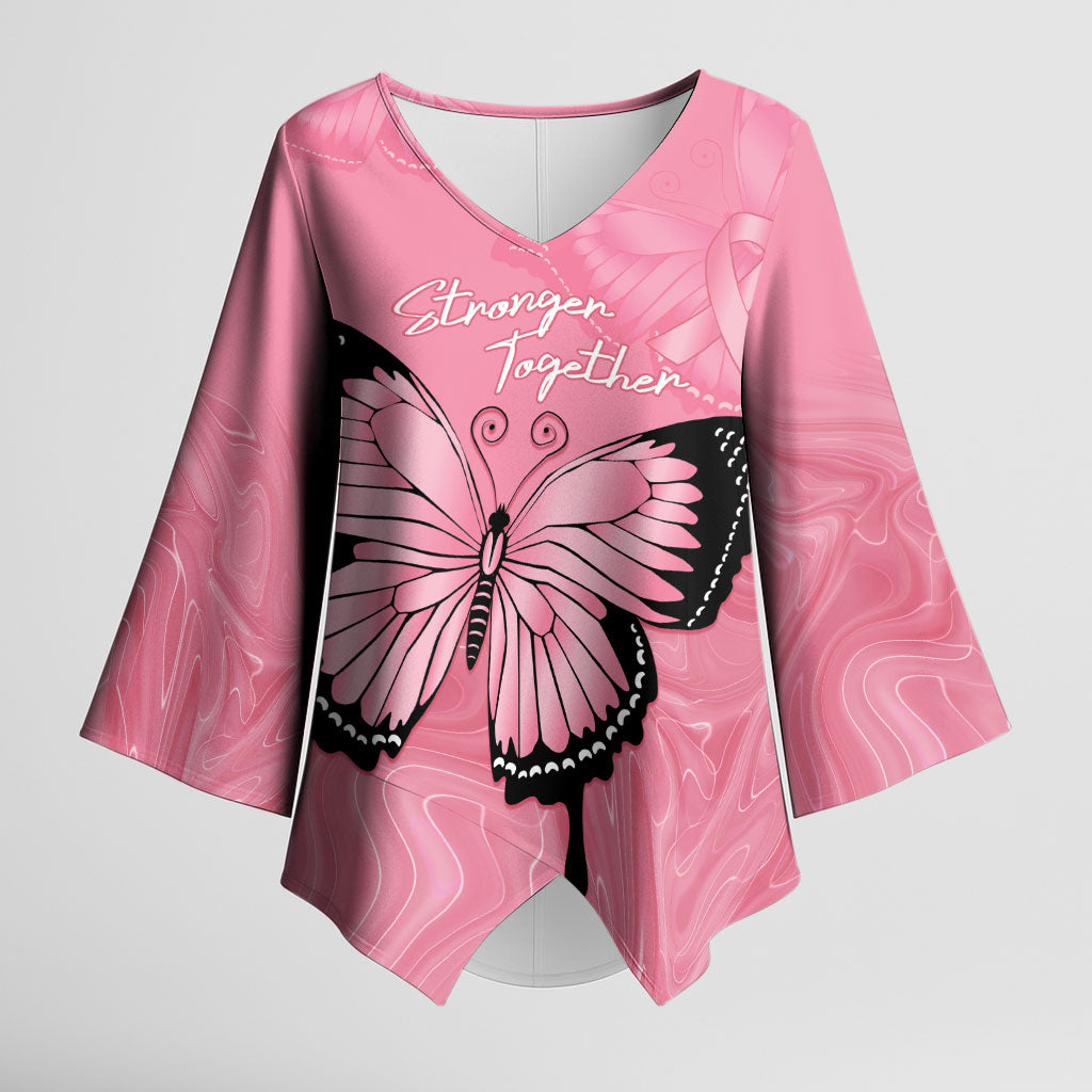 Personalised Australia Breast Cancer Support Kimono Sleeve Blouse Pink Ribbon Butterfly Opal Pattern