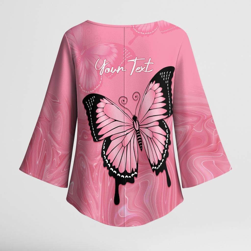Personalised Australia Breast Cancer Support Kimono Sleeve Blouse Pink Ribbon Butterfly Opal Pattern