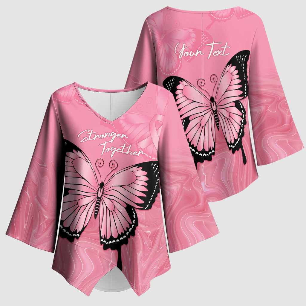 Personalised Australia Breast Cancer Support Kimono Sleeve Blouse Pink Ribbon Butterfly Opal Pattern