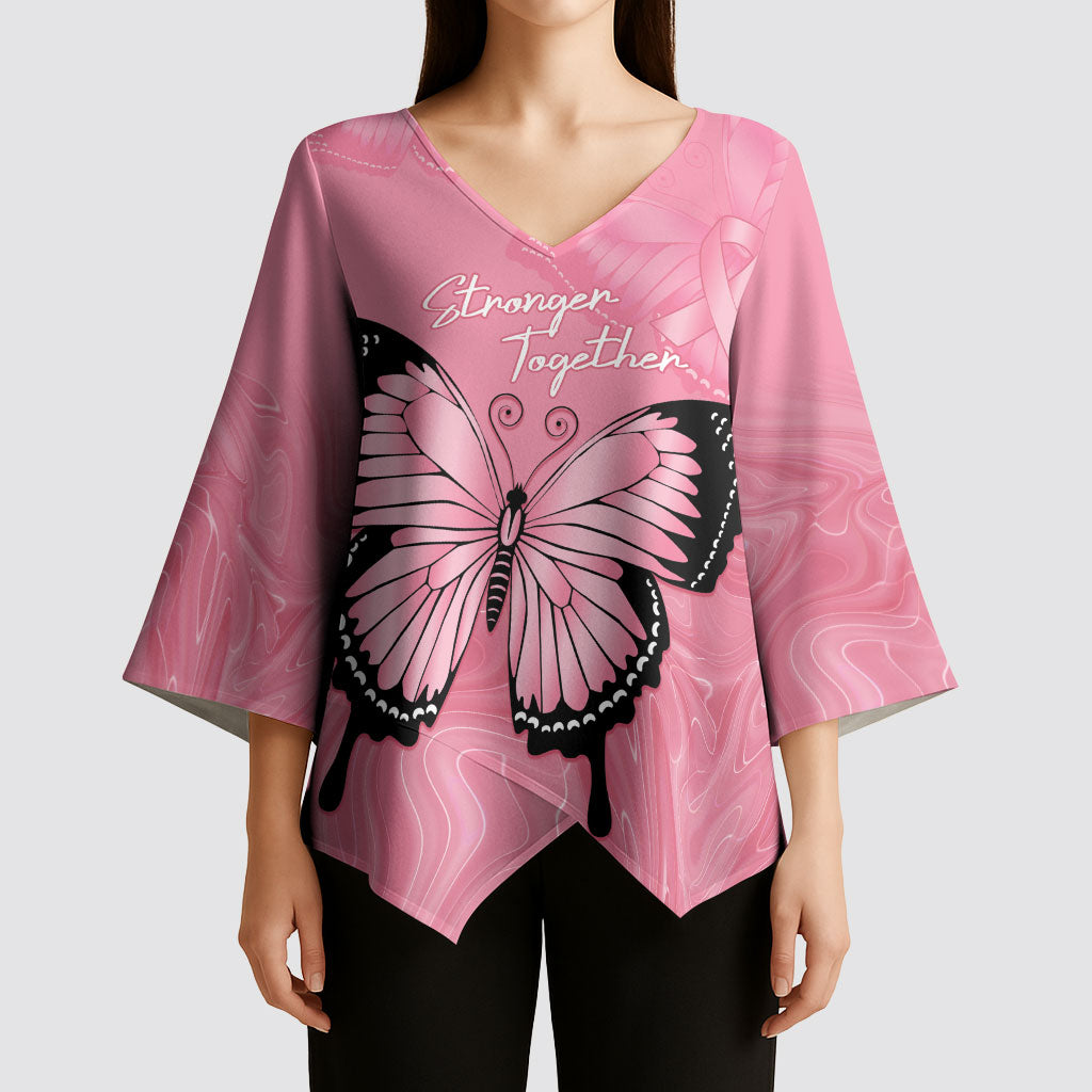 Personalised Australia Breast Cancer Support Kimono Sleeve Blouse Pink Ribbon Butterfly Opal Pattern