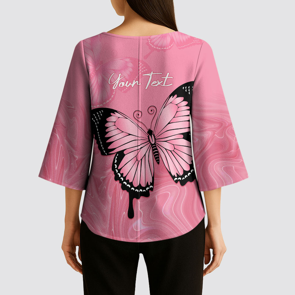 Personalised Australia Breast Cancer Support Kimono Sleeve Blouse Pink Ribbon Butterfly Opal Pattern