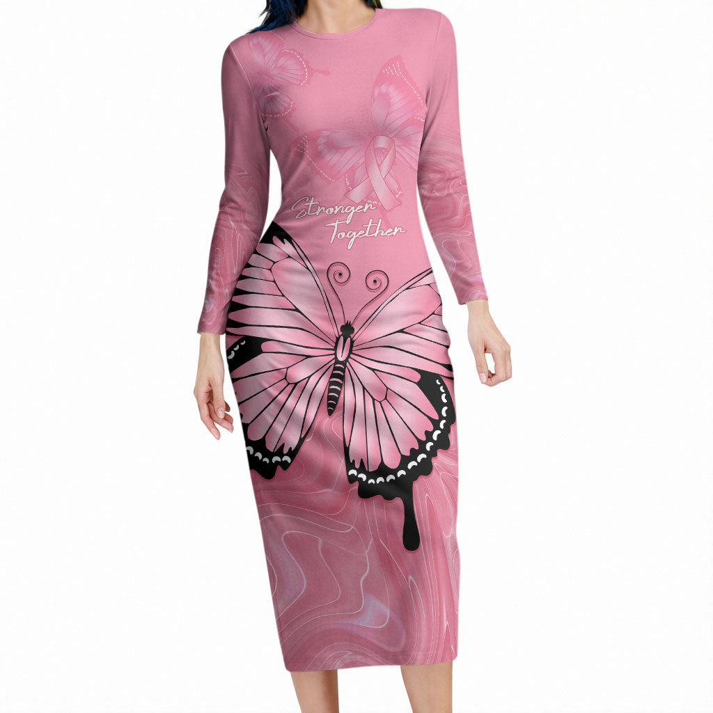Personalised Australia Breast Cancer Support Long Sleeve Bodycon Dress Pink Ribbon Butterfly Opal Pattern