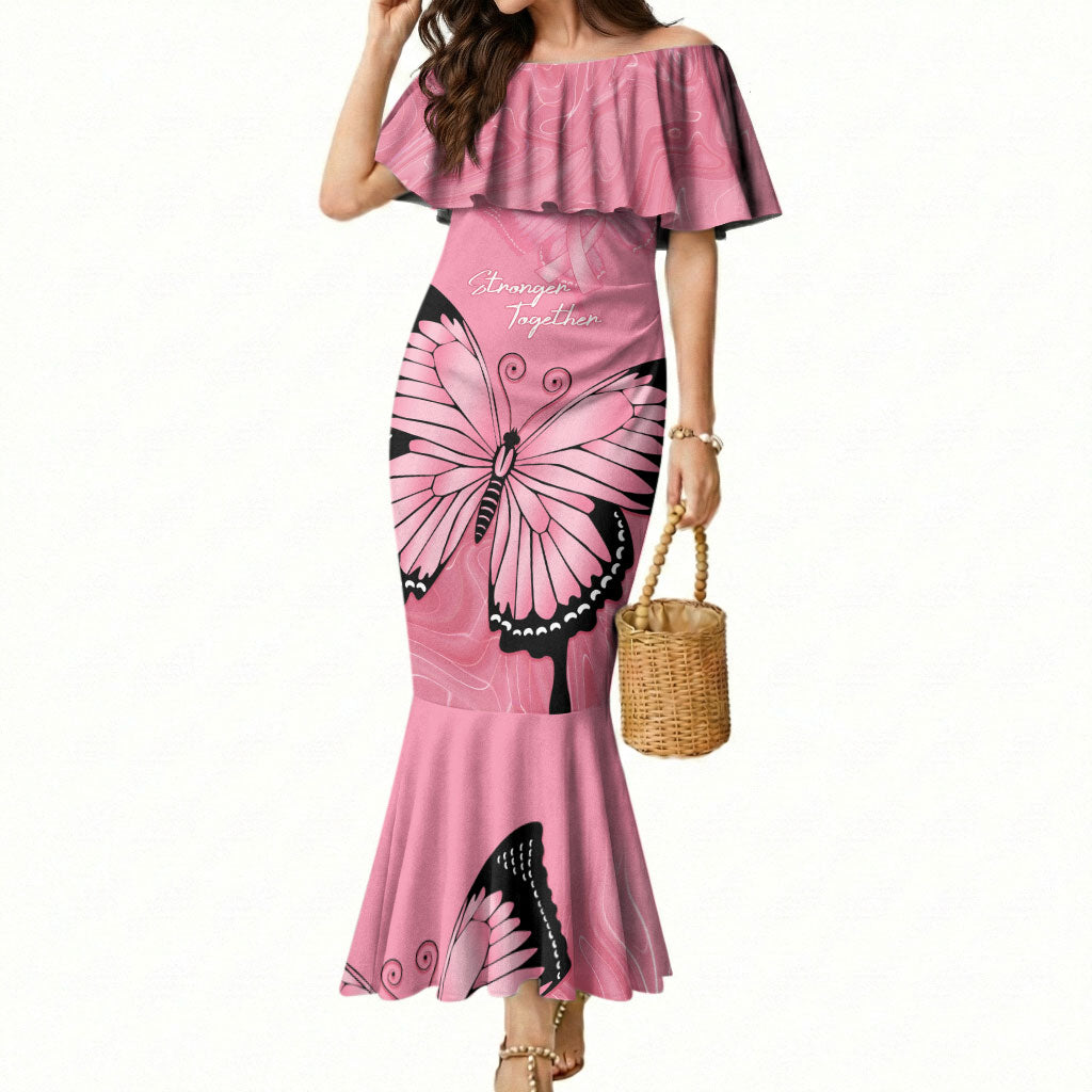 Personalised Australia Breast Cancer Support Mermaid Dress Pink Ribbon Butterfly Opal Pattern