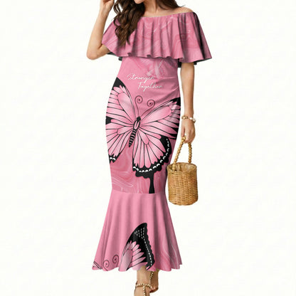 Personalised Australia Breast Cancer Support Mermaid Dress Pink Ribbon Butterfly Opal Pattern