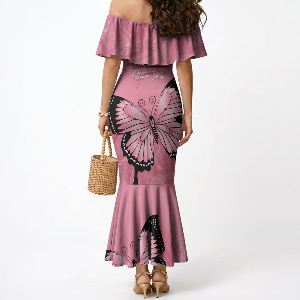 Personalised Australia Breast Cancer Support Mermaid Dress Pink Ribbon Butterfly Opal Pattern