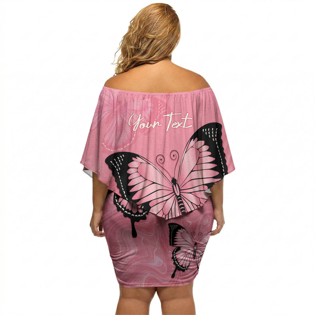 Personalised Australia Breast Cancer Support Off Shoulder Short Dress Pink Ribbon Butterfly Opal Pattern