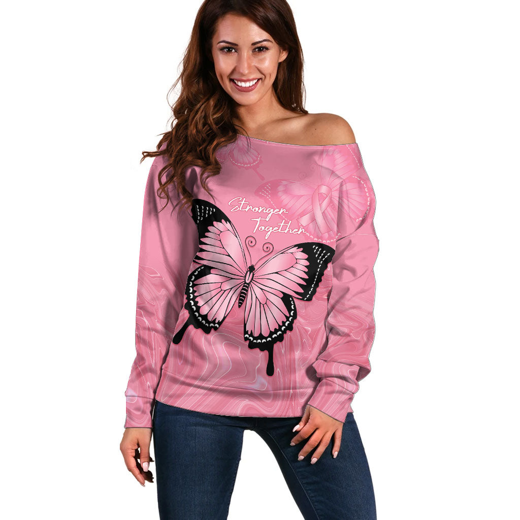 Personalised Australia Breast Cancer Support Off Shoulder Sweater Pink Ribbon Butterfly Opal Pattern