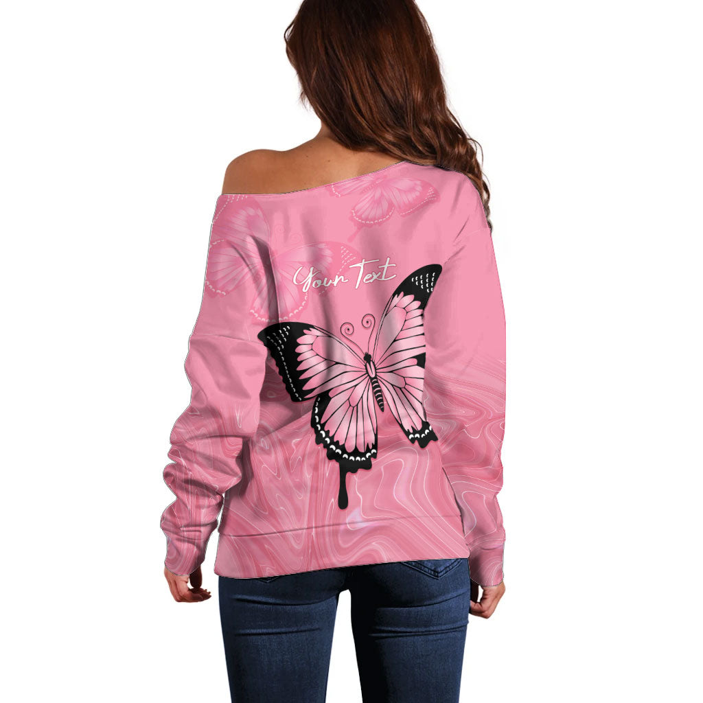 Personalised Australia Breast Cancer Support Off Shoulder Sweater Pink Ribbon Butterfly Opal Pattern