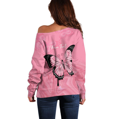 Personalised Australia Breast Cancer Support Off Shoulder Sweater Pink Ribbon Butterfly Opal Pattern