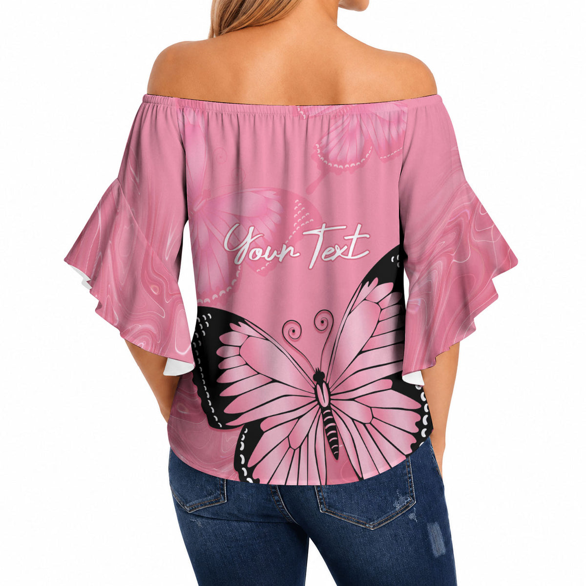 Personalised Australia Breast Cancer Support Off Shoulder Wrap Waist Top Pink Ribbon Butterfly Opal Pattern