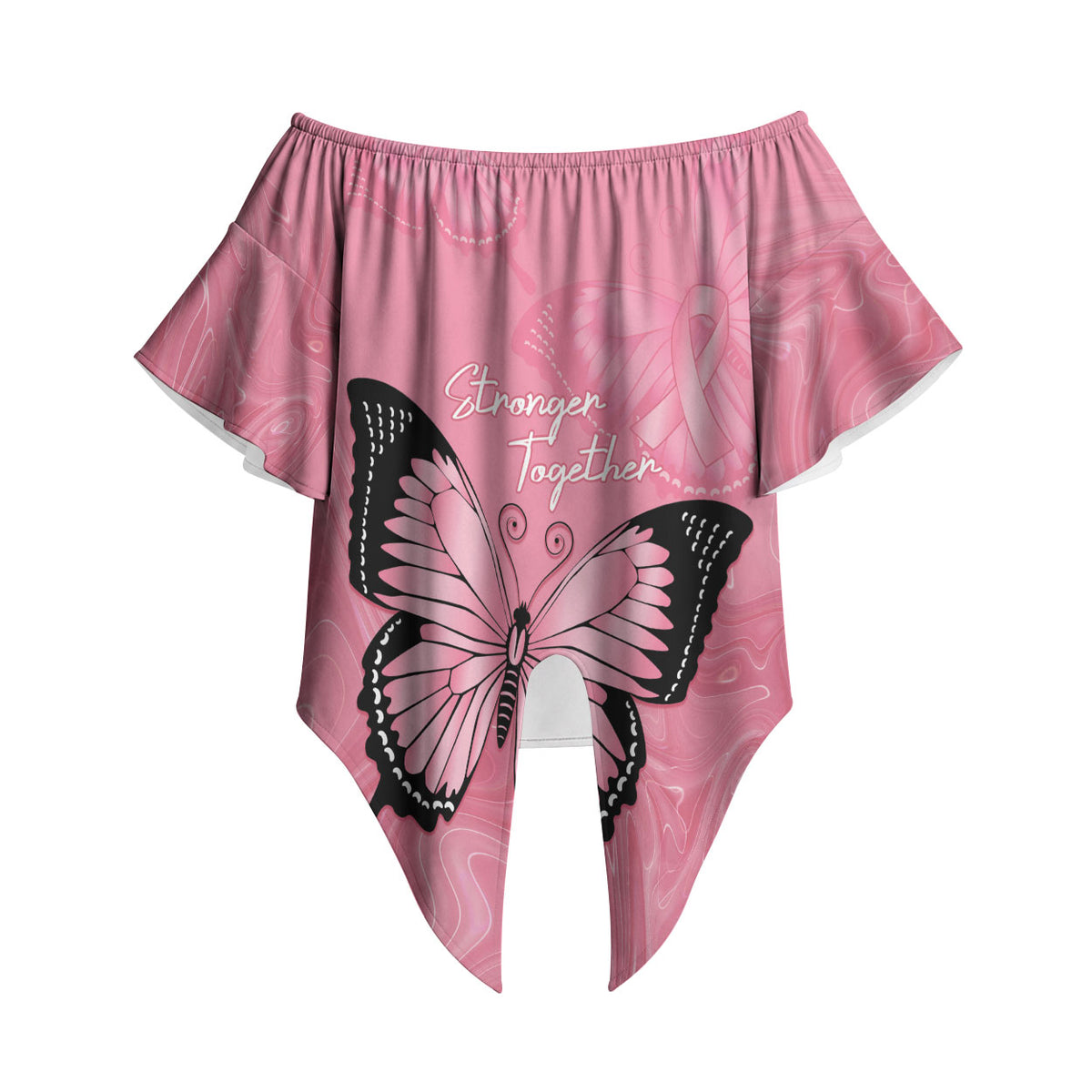 Personalised Australia Breast Cancer Support Off Shoulder Wrap Waist Top Pink Ribbon Butterfly Opal Pattern