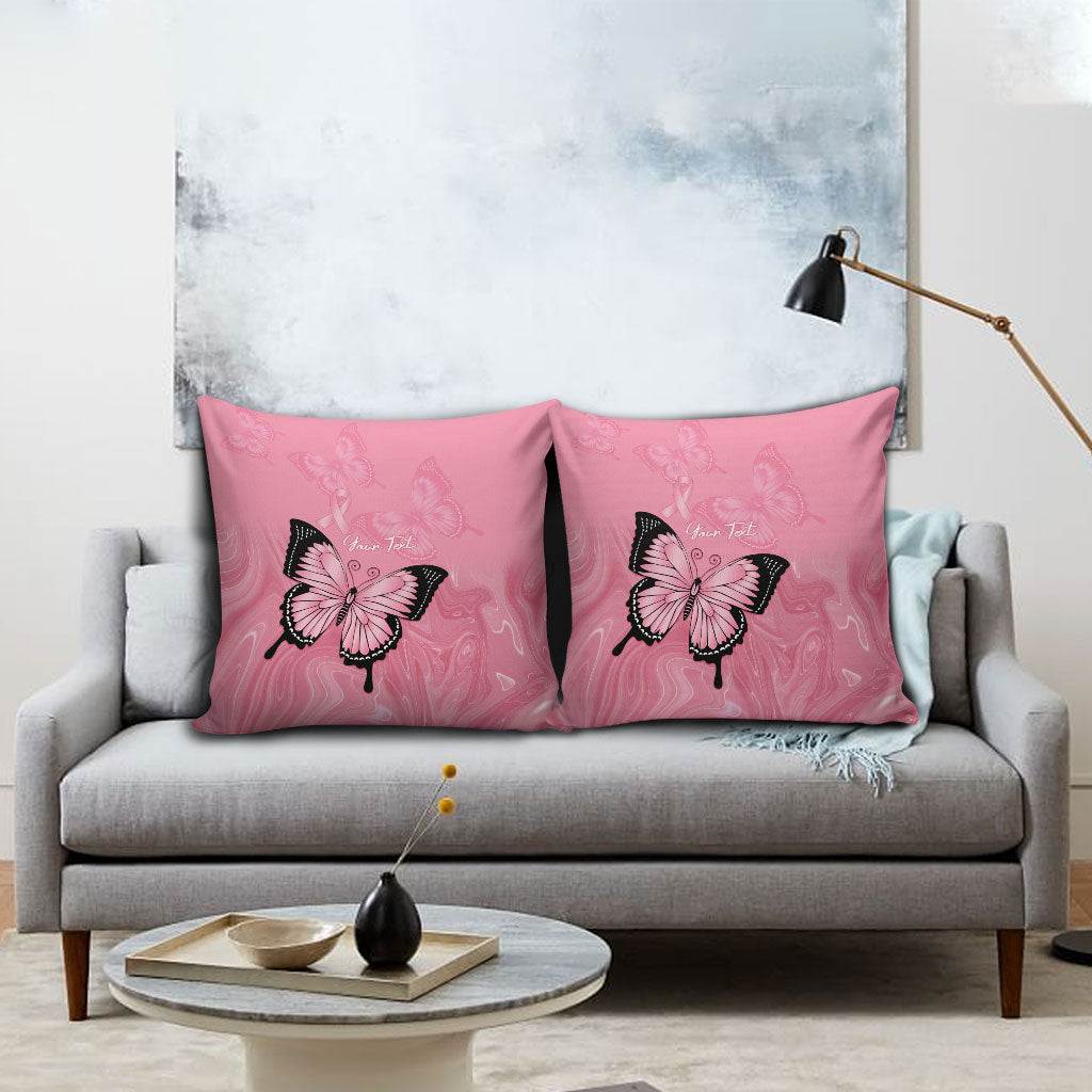Personalised Australia Breast Cancer Support Pillow Cover Pink Ribbon Butterfly Opal Pattern