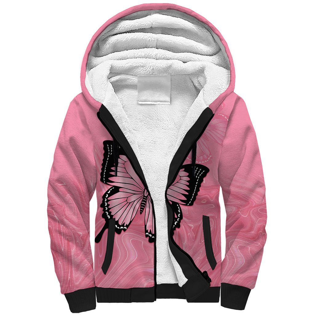 Personalised Australia Breast Cancer Support Sherpa Hoodie Pink Ribbon Butterfly Opal Pattern