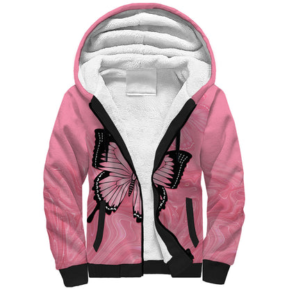 Personalised Australia Breast Cancer Support Sherpa Hoodie Pink Ribbon Butterfly Opal Pattern