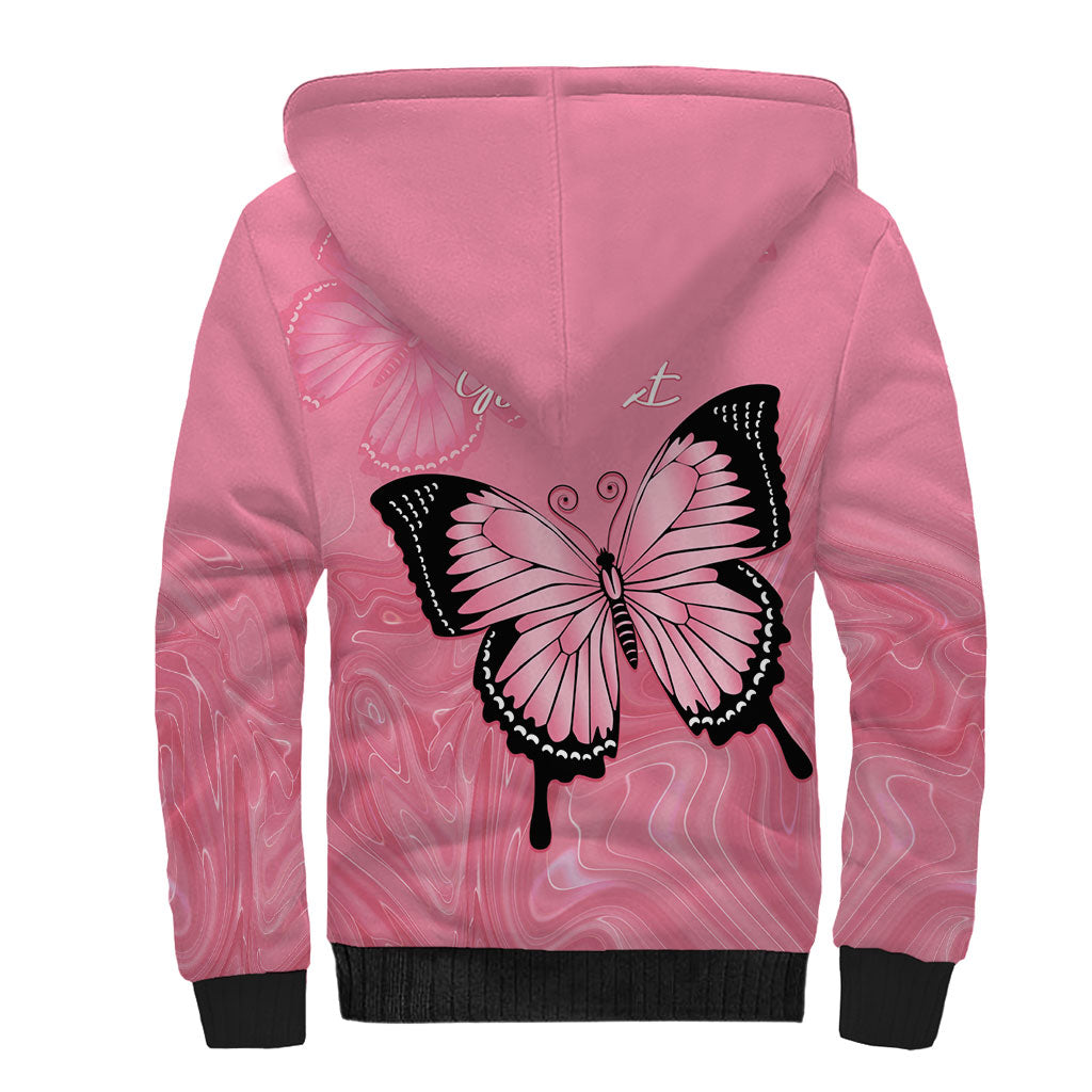 Personalised Australia Breast Cancer Support Sherpa Hoodie Pink Ribbon Butterfly Opal Pattern