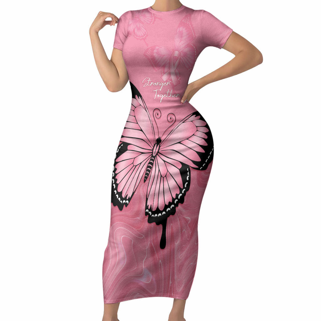 Personalised Australia Breast Cancer Support Short Sleeve Bodycon Dress Pink Ribbon Butterfly Opal Pattern