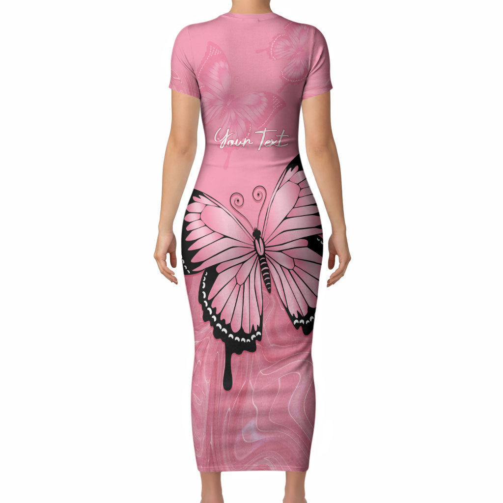 Personalised Australia Breast Cancer Support Short Sleeve Bodycon Dress Pink Ribbon Butterfly Opal Pattern