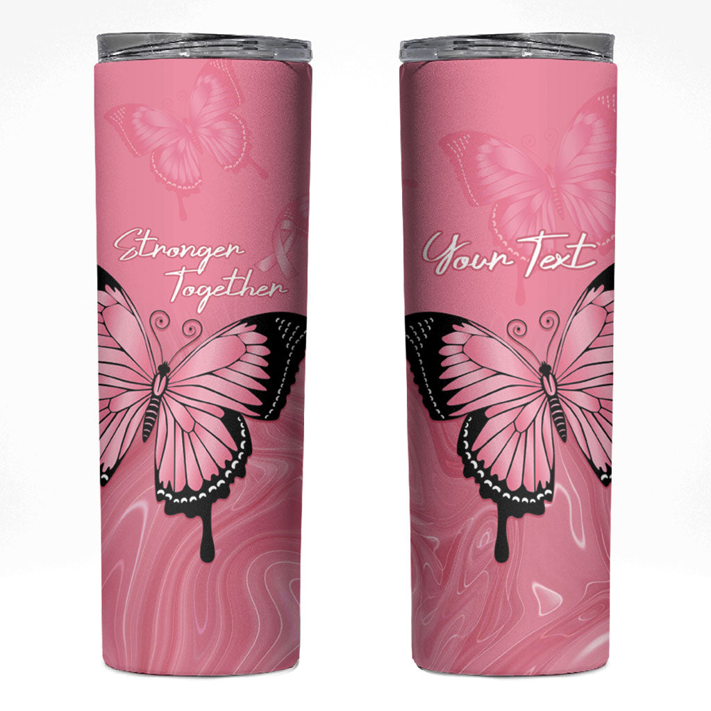 Personalised Australia Breast Cancer Support Skinny Tumbler Pink Ribbon Butterfly Opal Pattern