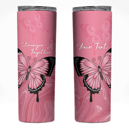 Personalised Australia Breast Cancer Support Skinny Tumbler Pink Ribbon Butterfly Opal Pattern