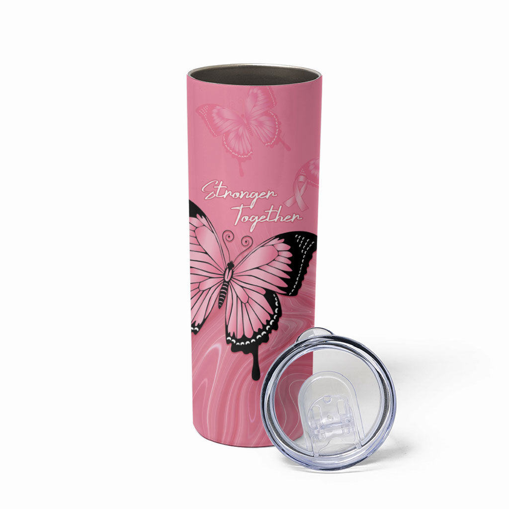 Personalised Australia Breast Cancer Support Skinny Tumbler Pink Ribbon Butterfly Opal Pattern