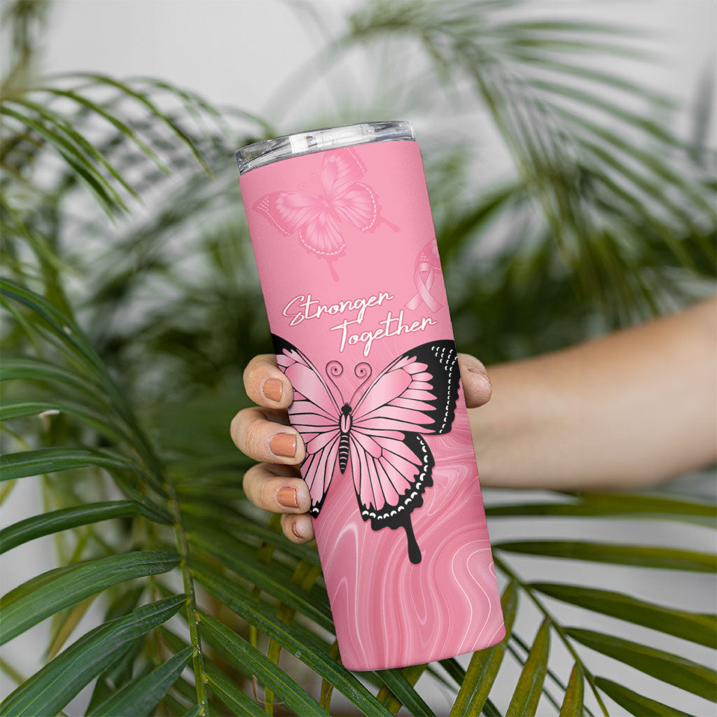 Personalised Australia Breast Cancer Support Skinny Tumbler Pink Ribbon Butterfly Opal Pattern
