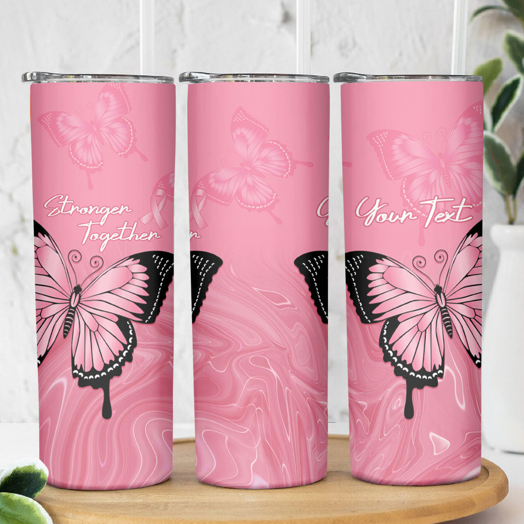 Personalised Australia Breast Cancer Support Skinny Tumbler Pink Ribbon Butterfly Opal Pattern