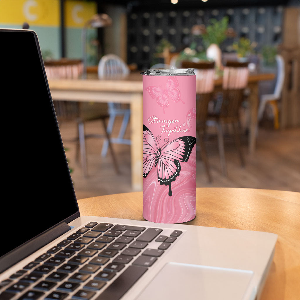Personalised Australia Breast Cancer Support Skinny Tumbler Pink Ribbon Butterfly Opal Pattern