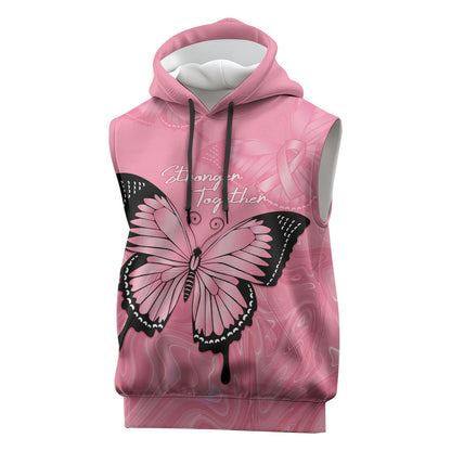 Personalised Australia Breast Cancer Support Sleeveless Hoodie Pink Ribbon Butterfly Opal Pattern