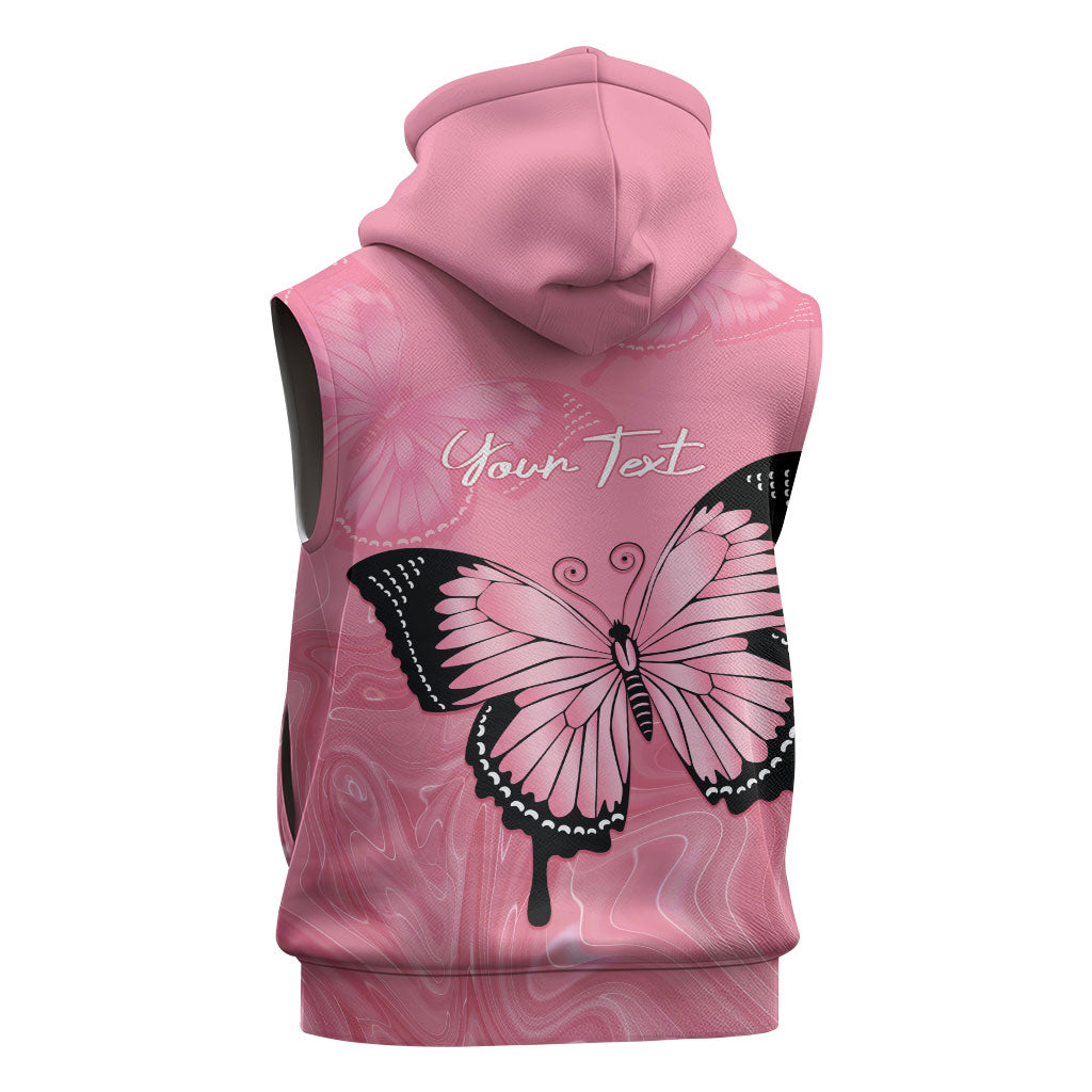 Personalised Australia Breast Cancer Support Sleeveless Hoodie Pink Ribbon Butterfly Opal Pattern